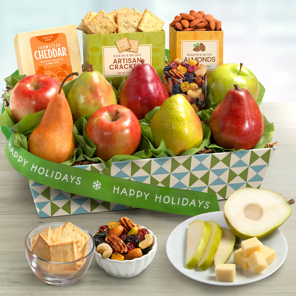 Happy Holidays Basket with Fruit and Cheese - CFG8019H_24ND